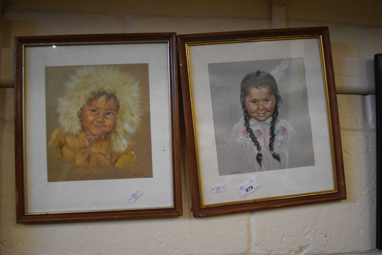 A pair of prints of native American children