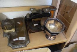 Mixed Lot: Desk set, scales, padlock and other items