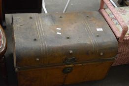 Tin trunk and chandelier