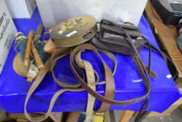 Mixed Lot: Bags, belts, shoe stretchers and a vintage table tennis net and bats