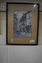 Continental street scene, watercolour, indistinctly signed, framed and glazed