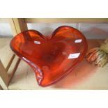 Red Art Glass bowl in the shape of a heart