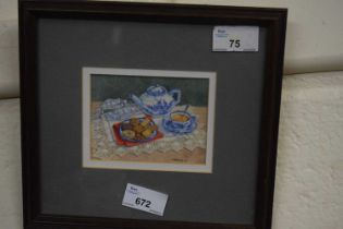 Dianne Branscombe (B.1949), 'Tea Time Treat', signed watercolour, 4x3ins, framed and glazed.