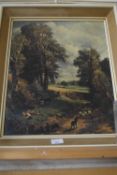 Reproduction print of sheep on a lane, framed