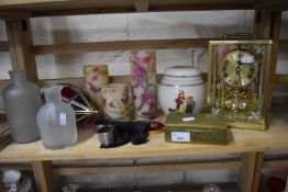 Mixed Lot: Brass cased carriage clock, brass trinket boxes, glass ceiling light etc