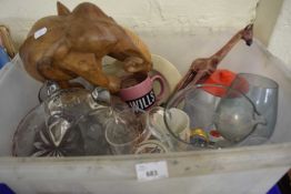 Mixed Lot: Assorted glass ware, wooden elephant and other items