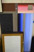 Three contemporary abstracts on canvas together with a gilt frame (4)