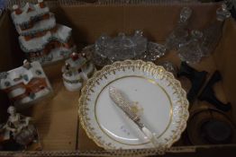 Mixed Lot: Cream and gilt decorated tazza, glass ware, miniature houses etc