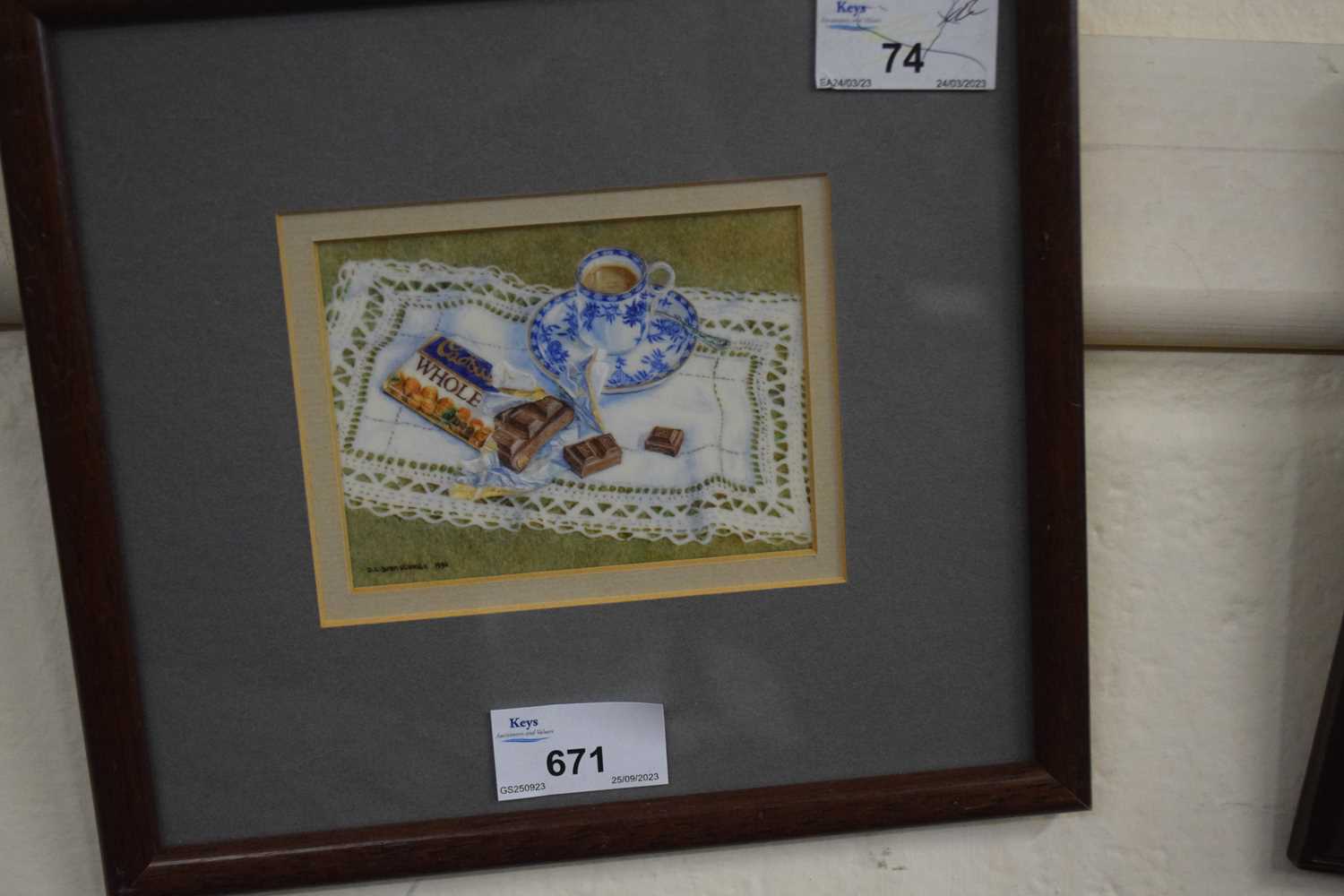 Dianne Branscombe (B.1949), signed miniature watercolour 'Chocolate Break', dated 1990, framed and