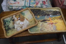 Two cane framed dining trays