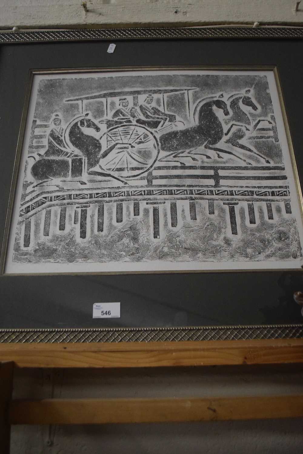 Monoprint of horses racing