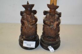 Pair of hardwood Oriental deities