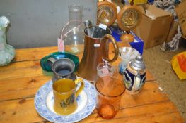 Mixed Lot: various glass vases, copper jug, etc