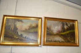 20th century School, a pair of studies, Riverside scenes, oil on board, gilt framed