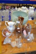 Mixed Lot: large floral decorated jardiniere, various glass vases, sea shells etc