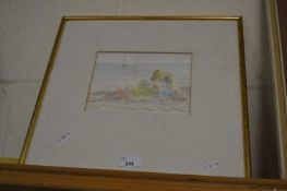 John Reay, Figures on a beach, watercolour, framed but lacking glass