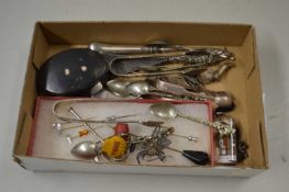 Box of assorted cutlery, shoe horn, button hook etc