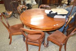 Circular pedestal dining table and five balloon back chairs