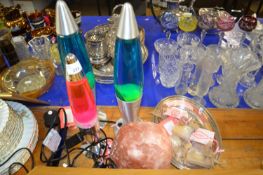 Mixed Lot: three modern lava lamps, a Himalayan salt lamp and a quantity of various soaps