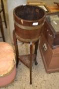 Early 20th century oak and brass bound plant stand