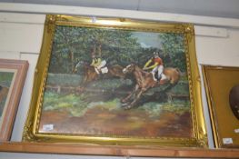 Oil on board, horse racing scene, signed L Houchin, framed and glazed