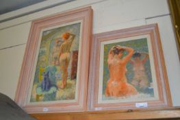 Frank Allan Wright, two studies, nude portraits, oil on board, framed