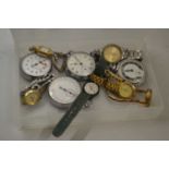 Box of wrist watches, pocket watches, stop watches etc