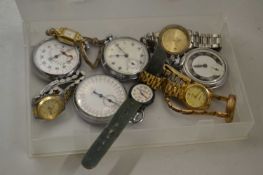 Box of wrist watches, pocket watches, stop watches etc