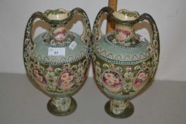 Pair of late 19th century Japanese double handled vases