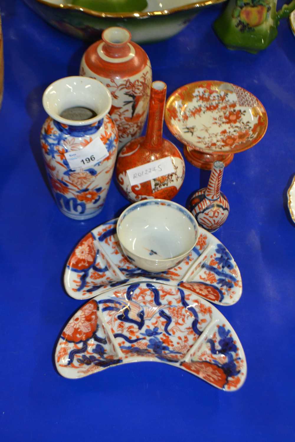 Mixed Lot: Oriental ceramics to include Kutani type vase, miniature pedestal tazza, tea bowl,