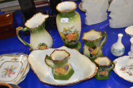 Quantity of modern Staffordshire fruit decorated jugs, vase and bowls