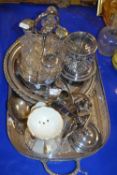 Mixed Lot: silver plated cruet, serving trays etc