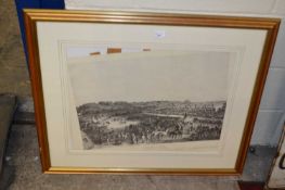 Black and white print, Jersey Races, gilt framed