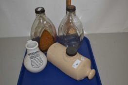 Dr Nelson's improved inhaler, a stoneware hot water bottle, two vintage Swan ink bottles