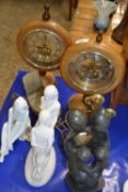 Mixed Lot: modern hardwood framed clocks, ornaments, brass candlestick etc