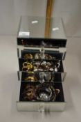 Table top three drawer chest filled with costume jewellery
