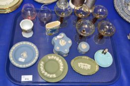 Collection of Wedgwood jasperwares together with various coloured drinking glasses