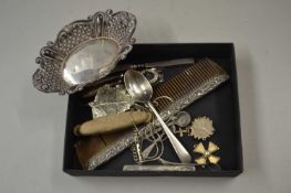 Mixed Lot: various manicure items, small pierced silver bowl etc