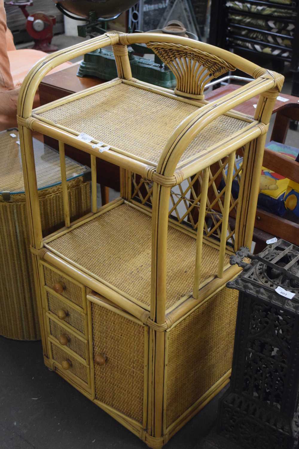 Bamboo and wicker two-shelf cabinet