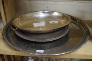 An EPNS tray, together with a small salver and part entree dish
