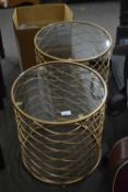 Two modern gilt painted and glass topped occasional tables