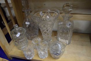 Quantity of mixed glassware to include vases, decanters etc