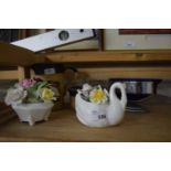Royal Doulton basket of roses, together with a Royal Stratton floral swan and other items