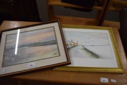 Mixed Lot - D W Bean, 'Swanning it at Acle', pastel study, and a further study of an upland farm (