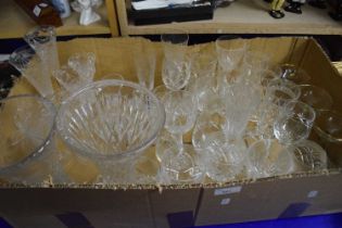 Quantity of mixed glass wares to include vases, champagne flutes, tumblers etc