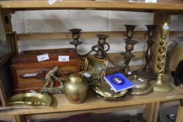 Mixed Lot to include pair of candlesticks, wooden box, brass wares etc