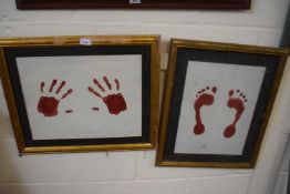 Pair of framed pictures, Hand and Foot print