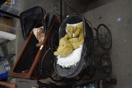 Two dolls prams and various teddies