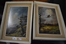 Charles Comber, two studies, upland landscapes, oil on board