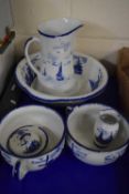 Blue and white East Anglia Empire ware washbowl, jug set